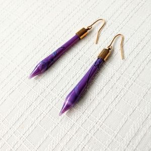 Earrings Purple Glass Pierced Long Dangle Fashion Vintage